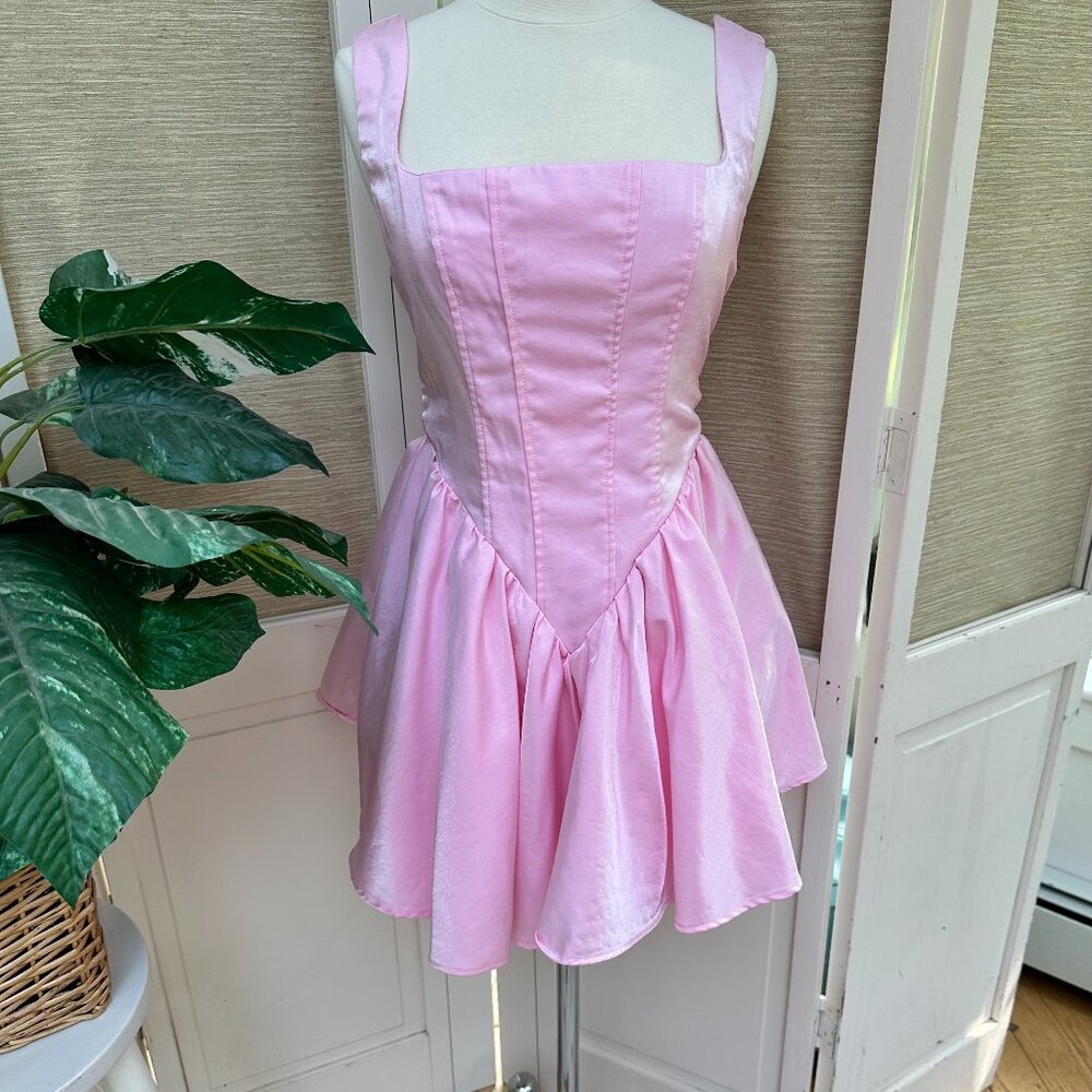 SHEIN Pink Satin Homecoming Mini Dress S Drop Waist Bow Balletcore Coquette